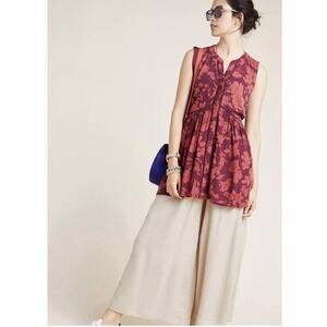 Anthropologie Sleeveless Nia Tunic Top Burgundy Floral Boho Festival Small Indie